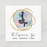 *~* Opal Capricorn Goddess Mermaid Gold Geometric  Square Business Card