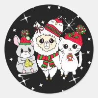 Christmas Llama, Kitten and Mouse Holiday Classic Round Sticker