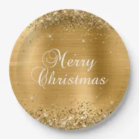 Glittery Gold Foil Merry Christmas Paper Plates