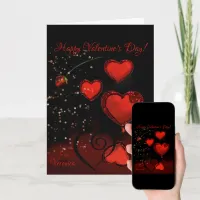 Black with Red Hearts  Valentine Holiday Card