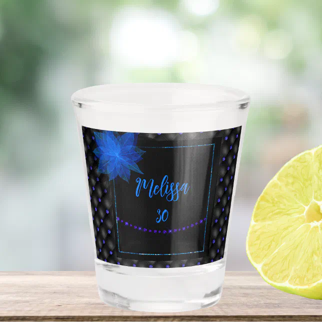 Elegant Black and Blue Birthday Shot Glass