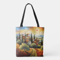 Sunset on Vineyard Tuscany Painting Italy Travel Tote Bag