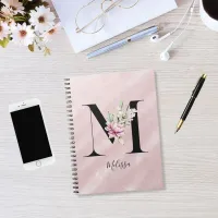 Elegant Watercolor Pink Floral Monogram  Notebook