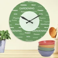 Gardening Words Garden Themed Patterned Green Large Clock