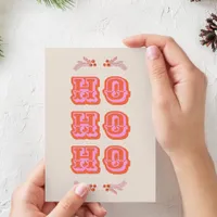 Fun Colorful Pink + Red HO HO HO Flat Christmas Holiday Card