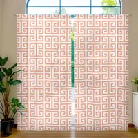 Salmon Greek Key Pattern Sheer Curtains