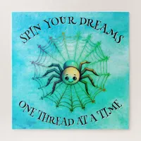 Cute Spider Inspirational Quote Monogram on green Jigsaw Puzzle