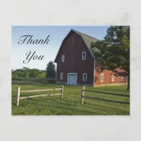 Red Barn with Fence Country Thank You Postcard