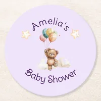 Sweet Little One on the Way Lavender Baby Shower Round Paper Coaster