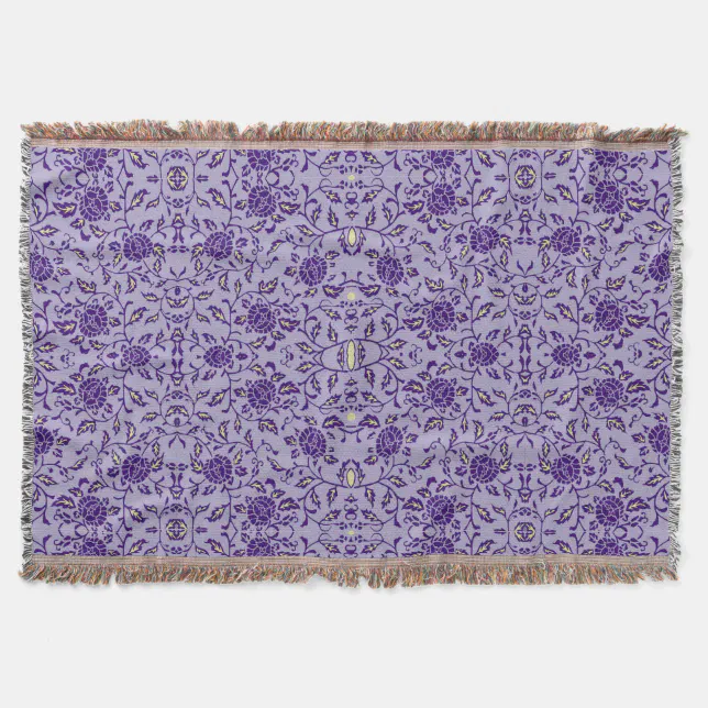 Elegant Flowery Purple Damask Throw Blanket