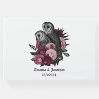 Burgundy Floral Owls Gothic Wedding Guest Book