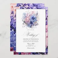 Petal Pink, Cornflower Blue & Mauve Floral Wedding Invitation