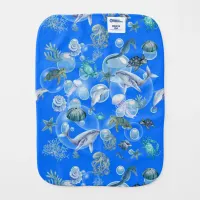 Under the Sea Blue Watercolor on blue | Baby Burp Cloth