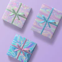 Metallic Iridescent Rainbow Pink Aqua Purple Girly Wrapping Paper Sheets