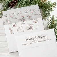 Simple Winter Birds Merry Christmas Brown Script Envelope