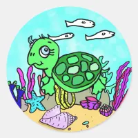 Cute Tropical Turtle Ocean Classic Round Sticker