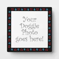 Dog Hearts Paws Black Border Pet Photo Plaque