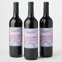 Whispers of Silk: Dreamy Pastel Waves Pink Blue  Wine Label