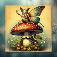 Vintage Fairy on a Retro Mushroom Fairytale Poster