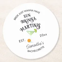 Bikinis & Martinis Tropical Pool Hen Bachelorette Round Paper Coaster