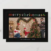 Simple 2 Photo Colorful Merry Christmas Holiday Card