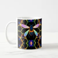 Vibrant Neon Honeybee with Abstract Hexagonal  Coffee Mug