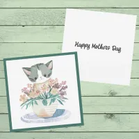 Kitten Sitting In A Pot Of Flowers Mothers Day Cat Card