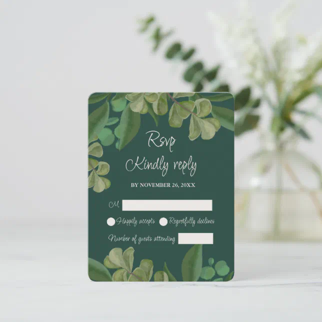 Emerald green Elegant rustic greenery leaves lush RSVP Card