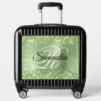 Glittery Mint Green Foil Fancy Monogram Luggage