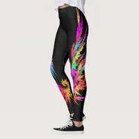 Phoenix - colorful fractal art on black leggings