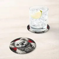 Koala Wearing a Leather Vest on Jacket Surface Round Paper Coaster