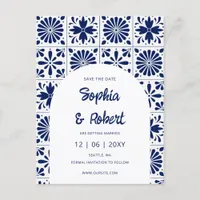 Mexican Navy Blue Talavera Tiles Save the Date Announcement Postcard