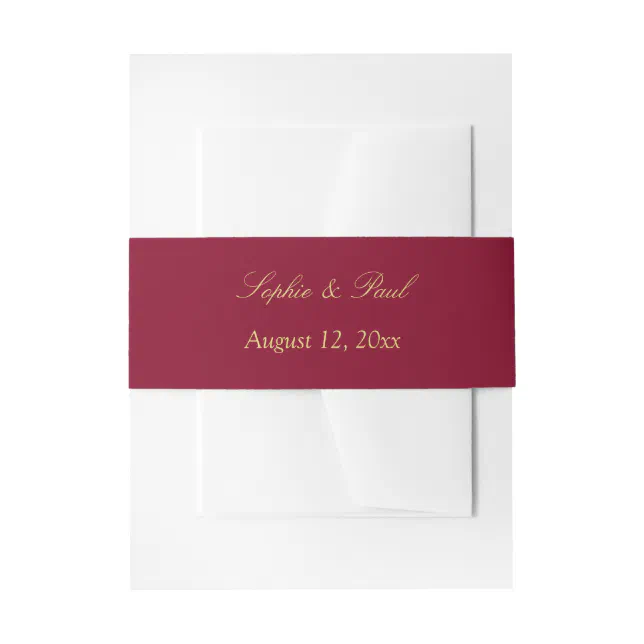 Burgundy Golden Beige Wedding Invitation Belly Band