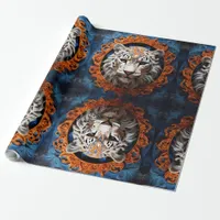 Vibrant Leopard with Floral Motifs Wrapping Paper