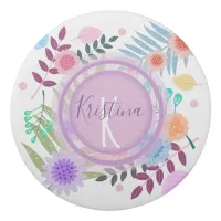 Cute Girly Pastel Floral Leaf Pattern Personalized Eraser