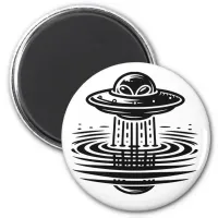 Black and White Alien in UFO Ai art Magnet