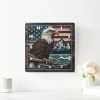 Majestic Eagle on Branch With American Theme Square Wall Clock