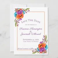 Purple Orange Floral Watercolor Save The Date Pic