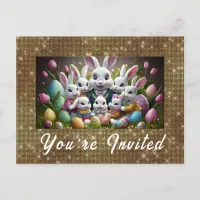 *~* Happy Easter Bunny  Flowers Eggs TVi Invitation Postcard