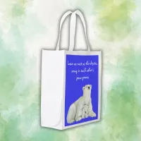 Polar bear mom with her cub | grocery bag