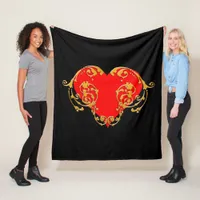 Bold Romantic Valentine Red Goth Heart  Fleece Blanket