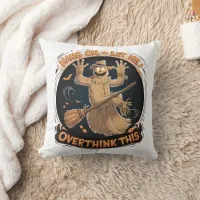 Whimsical scarecrow on a broomstick for Halloween Throw Pillow