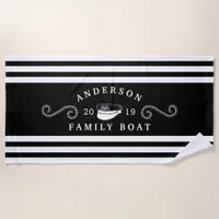 Black & White Nautical Family Boat Boating Captain Beach Towel