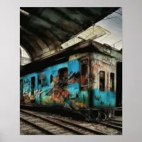 Abandoned Train with Graffiti Urban Street Art Poster