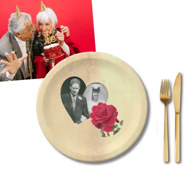 Red Rose custom Anniversary  Paper Plates