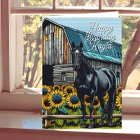 Black Horse and Sunflowers Birthday Personalized Card