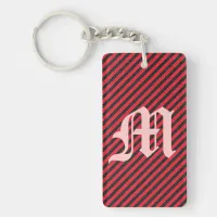 Thin Black and Red Diagonal Stripes Keychain