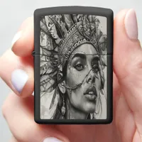 Indian girl's warrior spirit with feathers zippo lighter