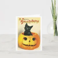 A  Merry Vintage Halloween Black Cat Card