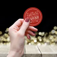 Rustic Christmas Bible Verse Typography Classic Round Sticker